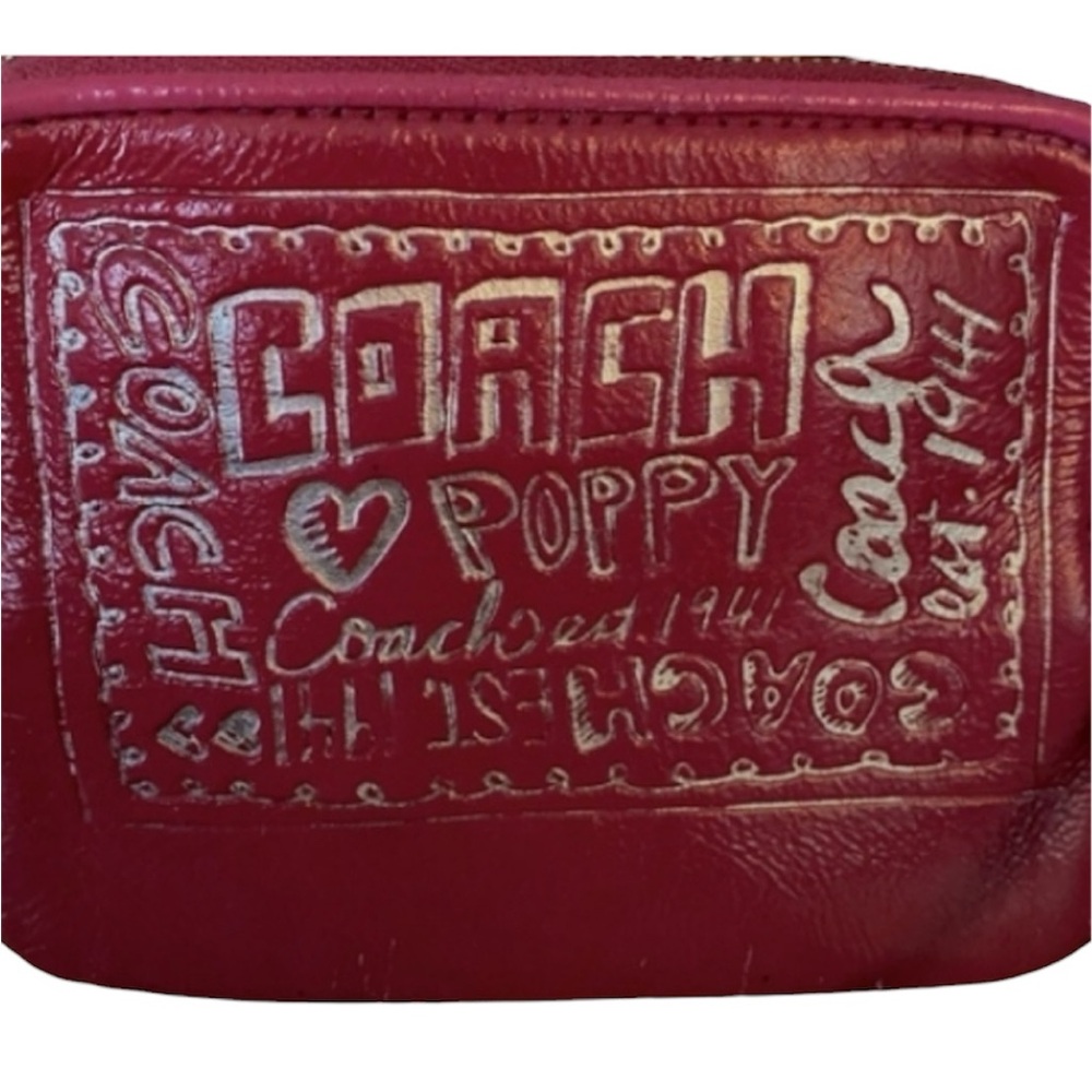 Coach Poppy Wristlet RedPink Gently Pre Loved H 4"x W 5"  Strap 6" Coach Tag - Picture 2 of 8